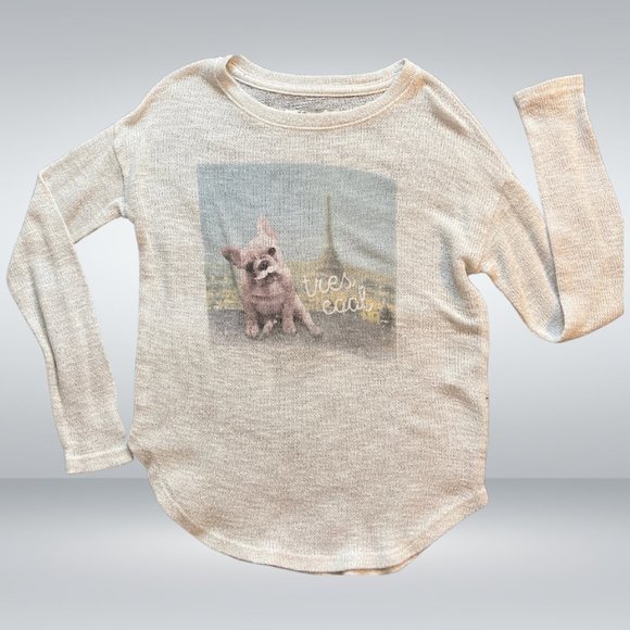 Abercrombie & Fitch Kids Cream French Bulldog Glitter Thread Pullover Sweater - Picture 1 of 3